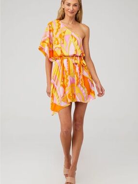 Show Me Your Mumu Pink and Orange One-Shoulder Mini Dress